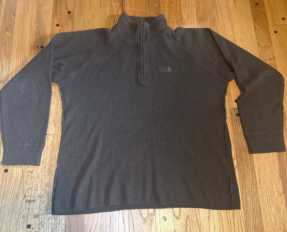 The North Face AP3E Sweater Men XL Brown Wool Blend 1/4 Zip Outdoor Pullover